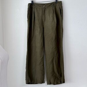 PAIGE Dallas Wide Leg Crop Pants Army Green Linen Blend Size 10